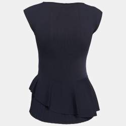 مملوكة مسبقًا CH Carolina Herrera Navy Blue Knit Sleeveless Peplum Top XS