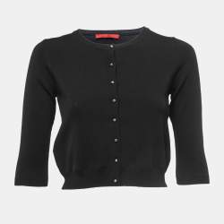 Pre Owned CH Carolina Herrera Black Knit Buttoned 3/4 Sleeve Cardigan XS