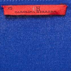 Pre Owned CH Carolina Herrera Blue Knit Buttoned 3/4 Sleeve Cardigan XS
