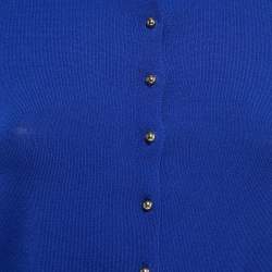 Pre Owned CH Carolina Herrera Blue Knit Buttoned 3/4 Sleeve Cardigan XS