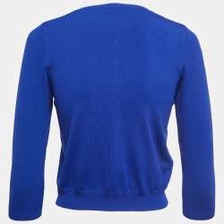 Pre Owned CH Carolina Herrera Blue Knit Buttoned 3/4 Sleeve Cardigan XS