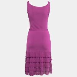Pre Owned CH Carolina Herrera Purple Knit Sleeveless Belted Short Dress S