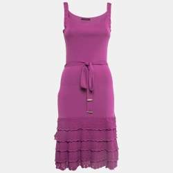 Pre Owned CH Carolina Herrera Purple Knit Sleeveless Belted Short Dress S