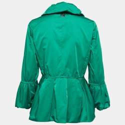 CH Carolina Herrera Green Synthetic Zip Front Peplum Jacket XS