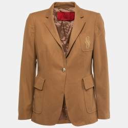 CH Carolina Herrera Brown Wool Pocket Embroidered Blazer L