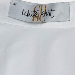 Pre Owned CH Carolina Herrera White Shirt White Cotton Logo Beaded Oversized Top M