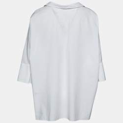 Pre Owned CH Carolina Herrera White Shirt White Cotton Logo Beaded Oversized Top M