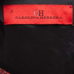 Pre Owned CH Carolina Herrera Red Floral Jacquard Sleeveless Flared Maxi Dress S