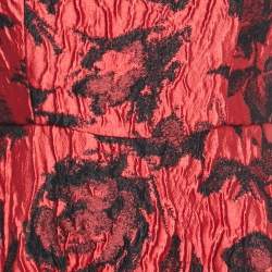 Pre Owned CH Carolina Herrera Red Floral Jacquard Sleeveless Flared Maxi Dress S