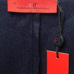 Pre Owned CH Carolina Herrera Navy Blue Wool Zip Front Draped Full Sleeve Blouse M