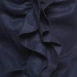 Pre Owned CH Carolina Herrera Navy Blue Wool Zip Front Draped Full Sleeve Blouse M