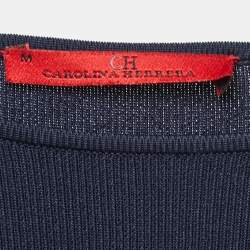 مملوكة مسبقًا CH Carolina Herrera Navy Blue Knit Belted Midi Dress M