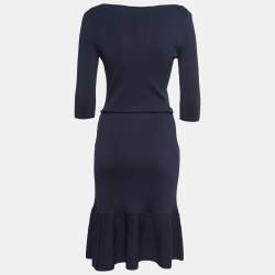مملوكة مسبقًا CH Carolina Herrera Navy Blue Knit Belted Midi Dress M