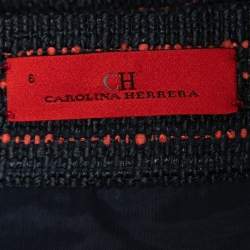 CH Carolina Herrera Navy Blue Tweed Zip Front Fringed Knee Length Skirt M