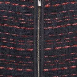 CH Carolina Herrera Navy Blue Tweed Zip Front Fringed Knee Length Skirt M