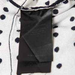 Pre Owned CH Carolina Herrera Navy Blue Dotted Knit Bow Detail Peplum Top S