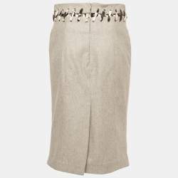مملوكة مسبقًا Carolina Herrera Grey Wool Blend Waist Tie Detail Skirt M