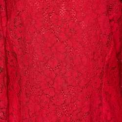 Pre Owned CH Carolina Herrera Red Lace Bell Sleeve Gown L