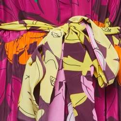 Pre Owned CH Carolina Herrera Purple Floral Printed Silk Belted Dress L