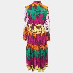 Pre Owned CH Carolina Herrera Purple Floral Printed Silk Belted Dress L