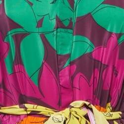 Pre Owned CH Carolina Herrera Purple Floral Printed Silk Belted Dress L