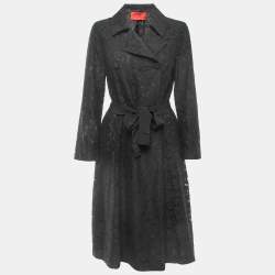 Pre Owned CH Carolina Herrera Black Floral Lace Belted Coat M