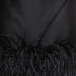 CH Carolina Herrera Black Silk Blend Feather Trimmed Knee Length Skirt M