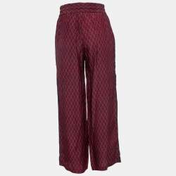CH Carolina Herrera Blue/Red Printed Silk Wide Leg Pants S