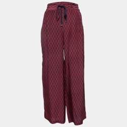 CH Carolina Herrera Blue/Red Printed Silk Wide Leg Pants S