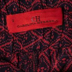 CH Carolina Herrera Blue/Red Printed Silk Wide Leg Pants S