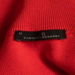 مملوكة مسبقًا CH Carolina Herrera Red Perforated Knit Zip Up High Neck Polo T-Shirt M