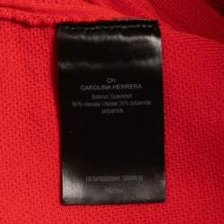 مملوكة مسبقًا CH Carolina Herrera Red Perforated Knit Zip Up High Neck Polo T-Shirt M