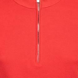 مملوكة مسبقًا CH Carolina Herrera Red Perforated Knit Zip Up High Neck Polo T-Shirt M