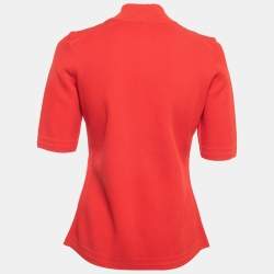 مملوكة مسبقًا CH Carolina Herrera Red Perforated Knit Zip Up High Neck Polo T-Shirt M