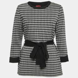 CH Carolina Herrera Black Houndstooth Wool Blend Belted Sweater M