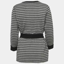 CH Carolina Herrera Black Houndstooth Wool Blend Belted Sweater M