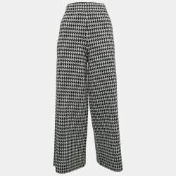 CH Carolina Herrera Black Houndstooth Wool Blend  Elasticized Waist Wide-leg Pants S