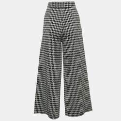 CH Carolina Herrera Black Houndstooth Wool Blend  Elasticized Waist Wide-leg Pants S