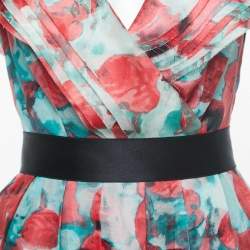 مملوكة مسبقًا CH Carolina Herrera Red Floral Print Silk Ruffled Belted Maxi Dress S