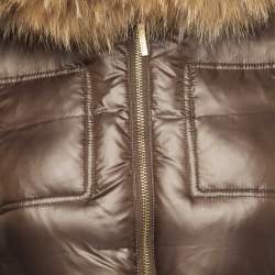 CH Carolina Herrera Brown Nylon Racoon Fur Neckline Zip Front Down Jacket XS