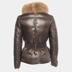 CH Carolina Herrera Brown Nylon Racoon Fur Neckline Zip Front Down Jacket XS