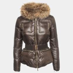 CH Carolina Herrera Brown Nylon Racoon Fur Neckline Zip Front Down Jacket XS