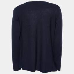 CH Carolina Herrera Navy Blue Wool Knit & Lace Trim Open Front Shrug S