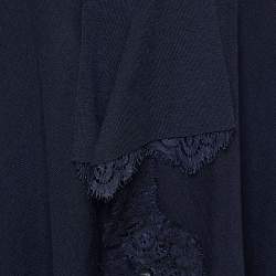CH Carolina Herrera Navy Blue Wool Knit & Lace Trim Open Front Shrug S