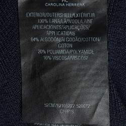 CH Carolina Herrera Navy Blue Wool Knit & Lace Trim Open Front Shrug S