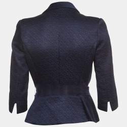 Pre Owned CH Carolina Herrera Navy Blue Jacquard Belted Blazer S