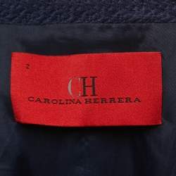 Pre Owned CH Carolina Herrera Navy Blue Jacquard Belted Blazer S