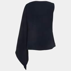 Pre Owned CH Carolina Herrera Navy Blue Crepe Asymmetrical Top S