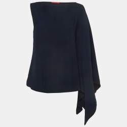 Pre Owned CH Carolina Herrera Navy Blue Crepe Asymmetrical Top S