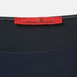 Pre Owned CH Carolina Herrera Navy Blue Crepe Asymmetrical Top S